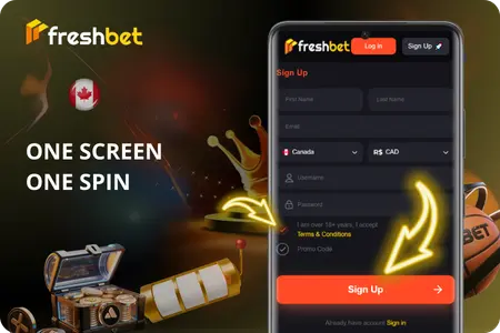 Freshbet Canada sign up form six fields