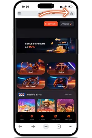 Freshbet bouton partager iOS Safari barre du bas