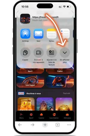 iOS Safari feuille partage Voir plus Freshbet