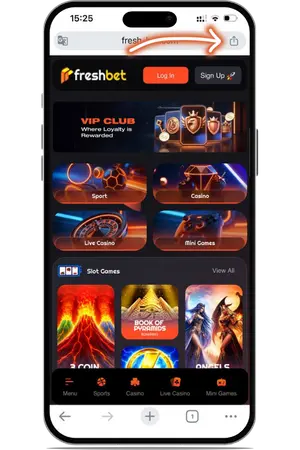 Freshbet share button iOS Safari bottom bar