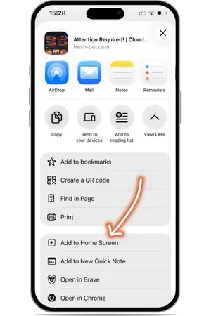 Freshbet Add to Home Screen iOS Safari list