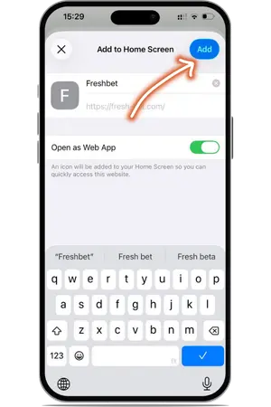 Freshbet shortcut name confirm popup iPhone